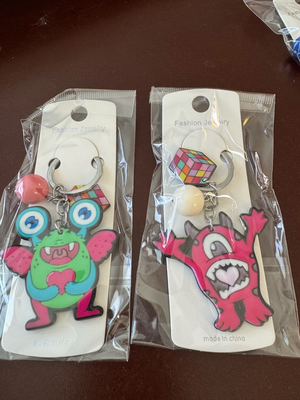 Kids' Green & Pink Monster Keychain - Cute Cartoon Charm